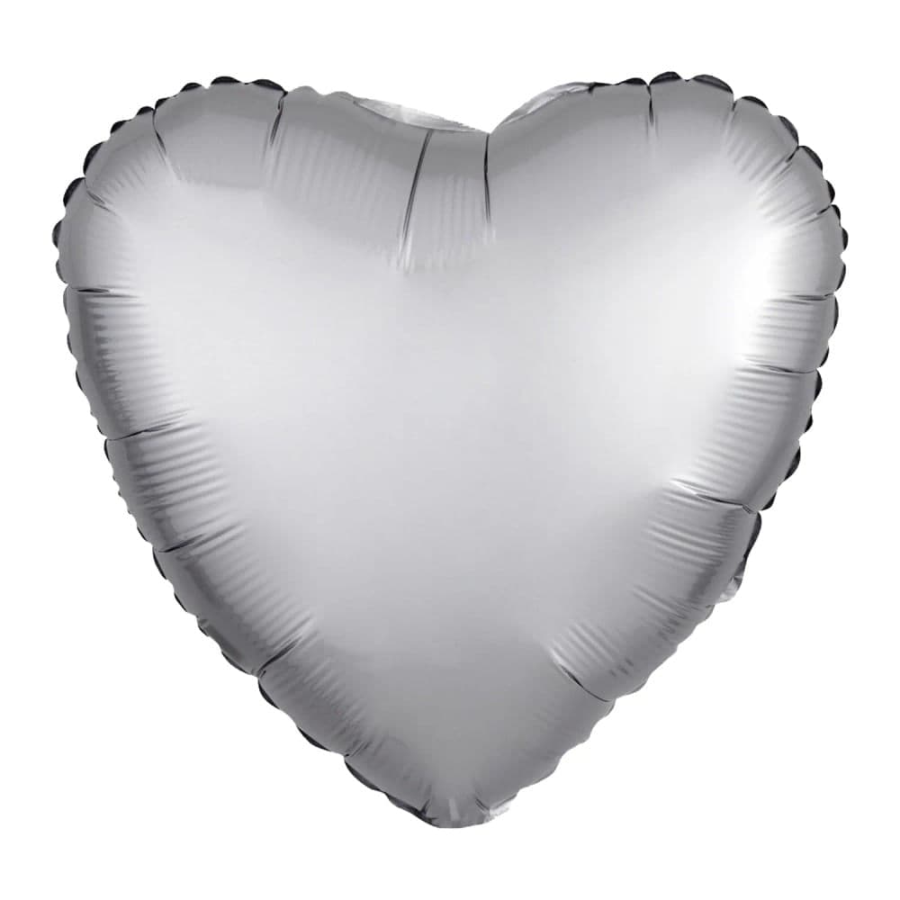 Balão de Coração Cromado 18 Polegadas Prateado - Silver Plastic