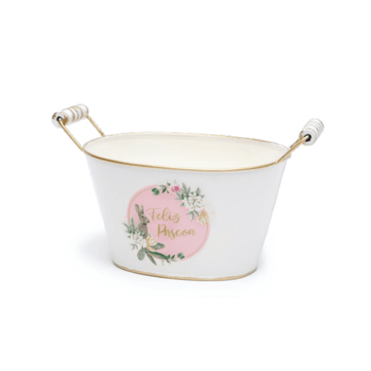 Cachepot de Metal Gourmand Cromus Branco/Rosa 23 x 14 cm