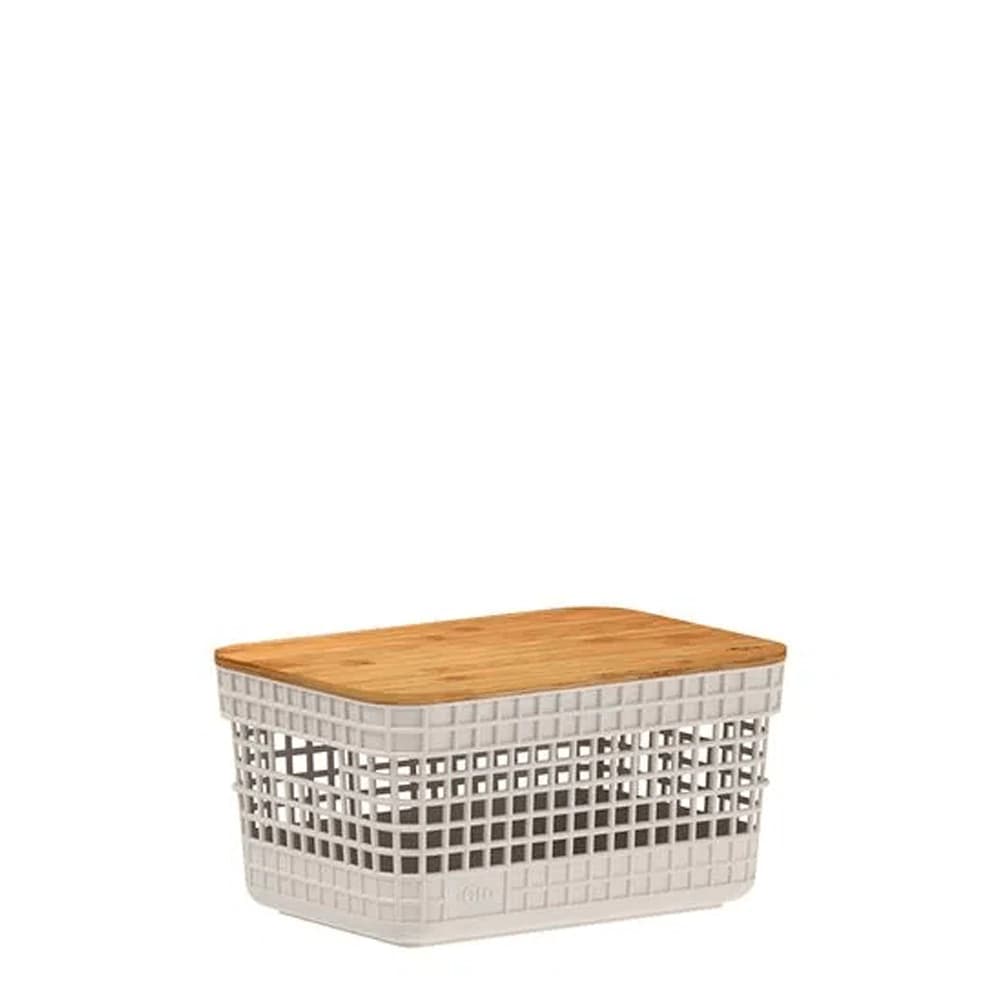 Caixa Organizadora com Tampa de Bambu ou Grid Bege 20x14x10cm