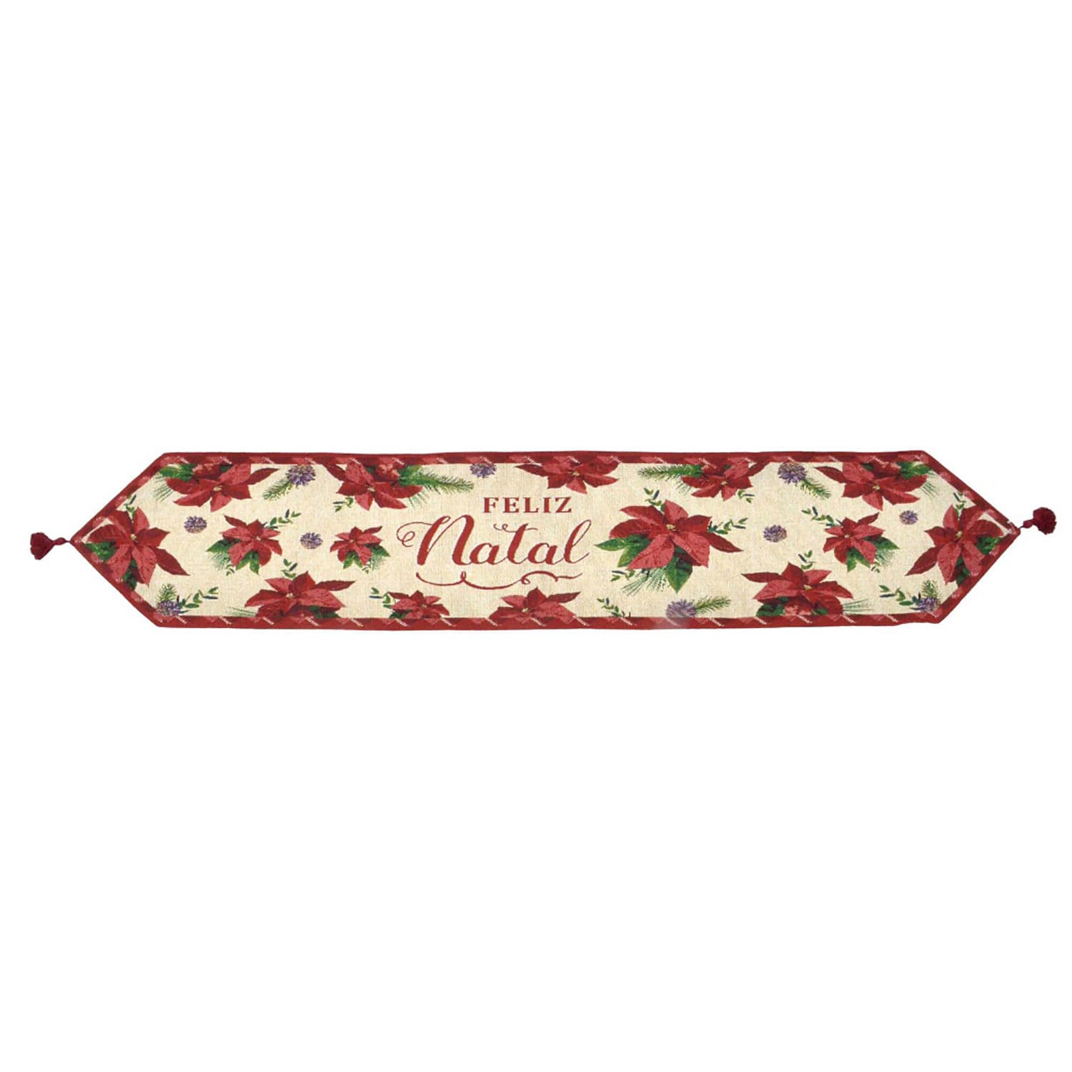 Caminho de Mesa Feliz Natal 35x180cm Flores - Espressione Christmas
