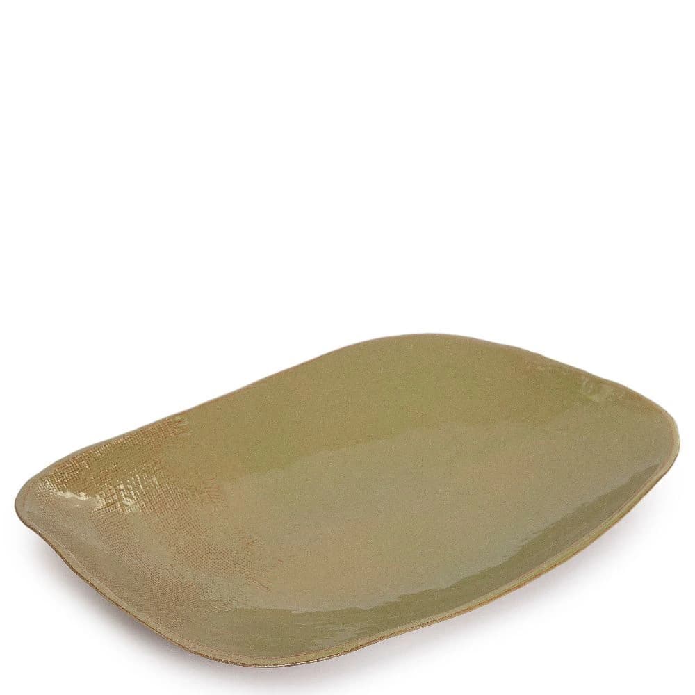 Centro de Mesa de Cerâmica Retangular Verde Oliva 50x33x7cm