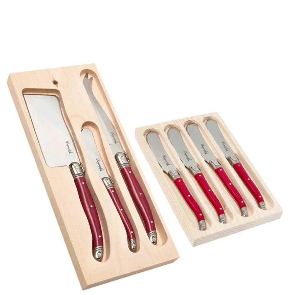 Conjunto Faca para Patê e Queijo de Aço Inox Laguiole Vinho 7pçs