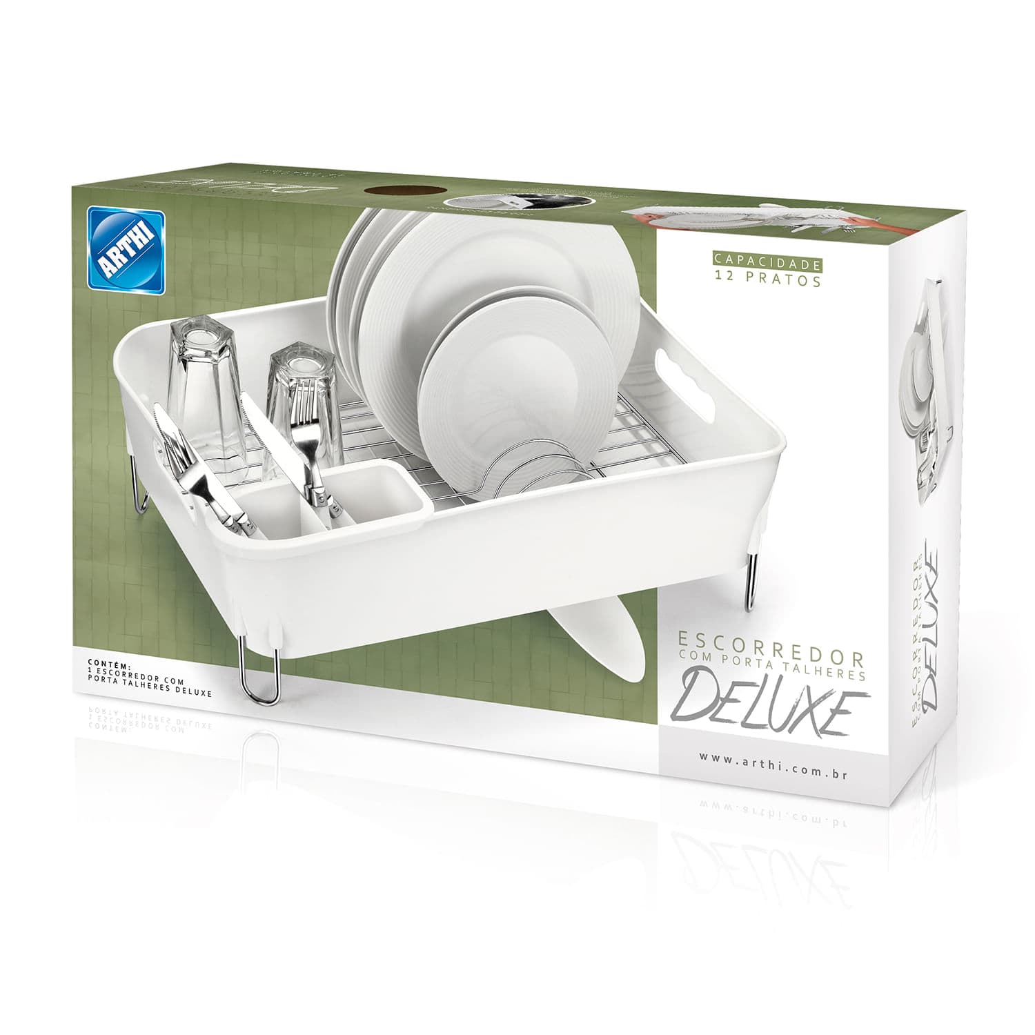 Escorredor de Louças Deluxe 12 Pratos Branco - Arthi