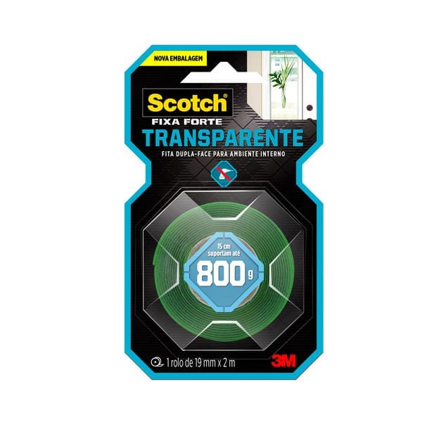 Fita Dupla Face 3M Scotch Fixa Forte Transparente 19mmx2m