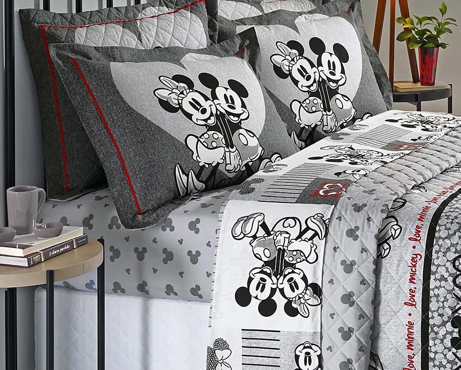 Jogo de Cama Andreza Mickey e Minnie Juvenil - 150 Fios - 100% Algodão