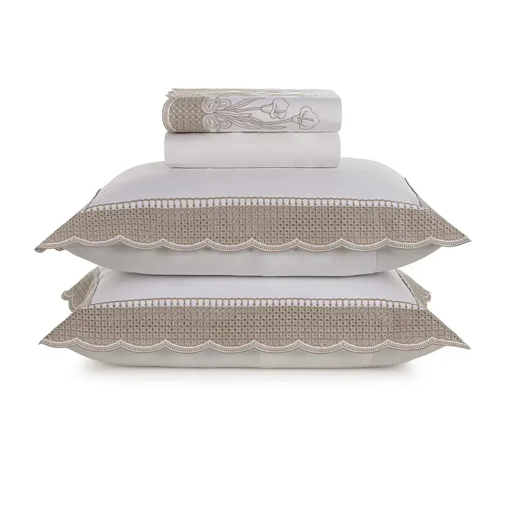 Jogo de Cama Queen Martorana 300 Fios Branco\/Legno Trussardi