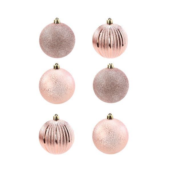 Kit Bola de Natal Rosé Listras 10cm 6 Peças Cromus