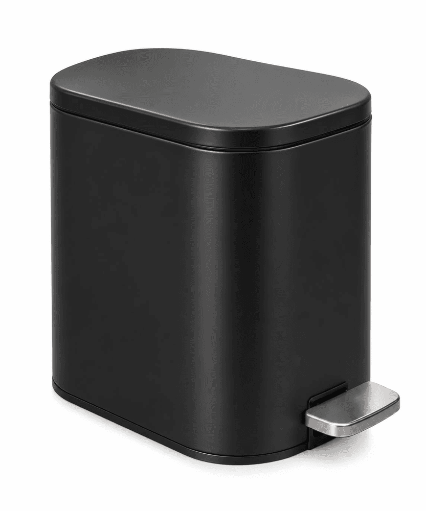Lixeira Retangular com Pedal Discreet Preto e Metal 5l - Lyor
