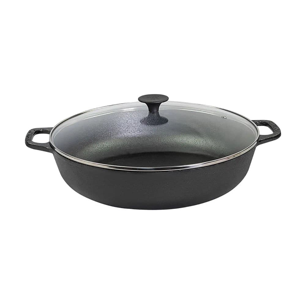Paellera de Ferro com Tampa De Vidro 30cm Preta - Fundição Santana