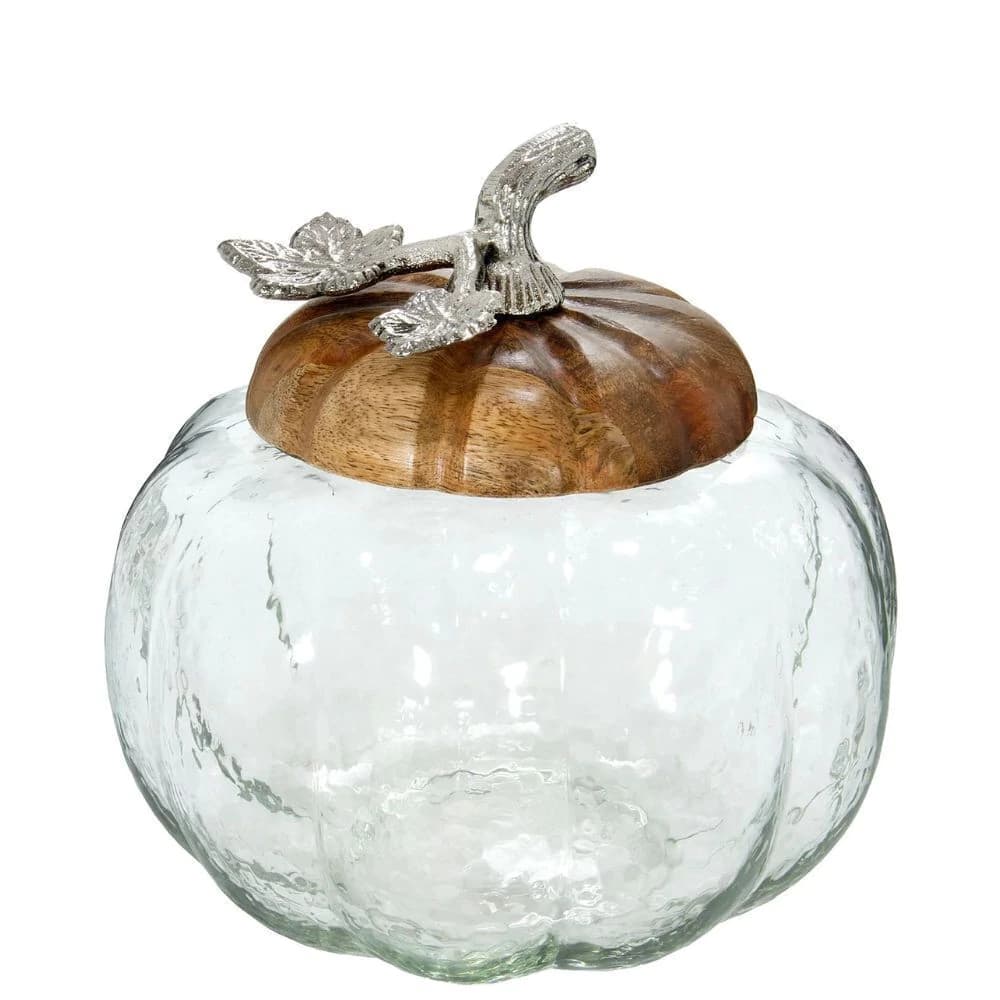 Pote de Vidro com Tampa de Madeira Pumpkin 22cm