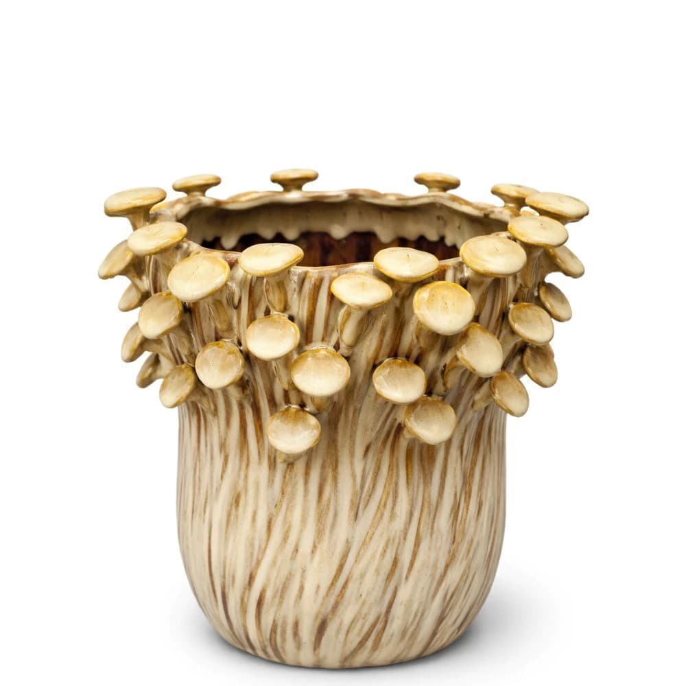 Vaso de Cerâmica Mushrooms Bege 20cm