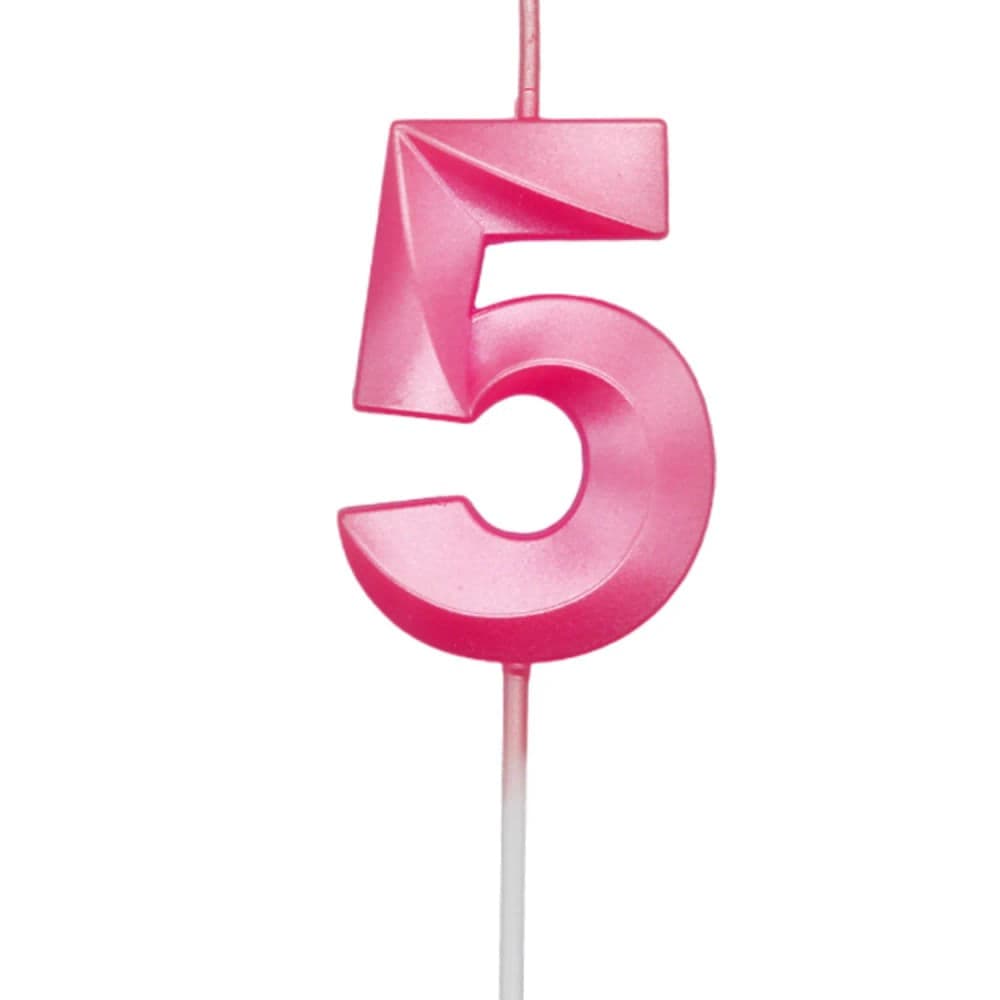 Vela de Aniversário Mini Número 5 Rosa - Silver Plastic