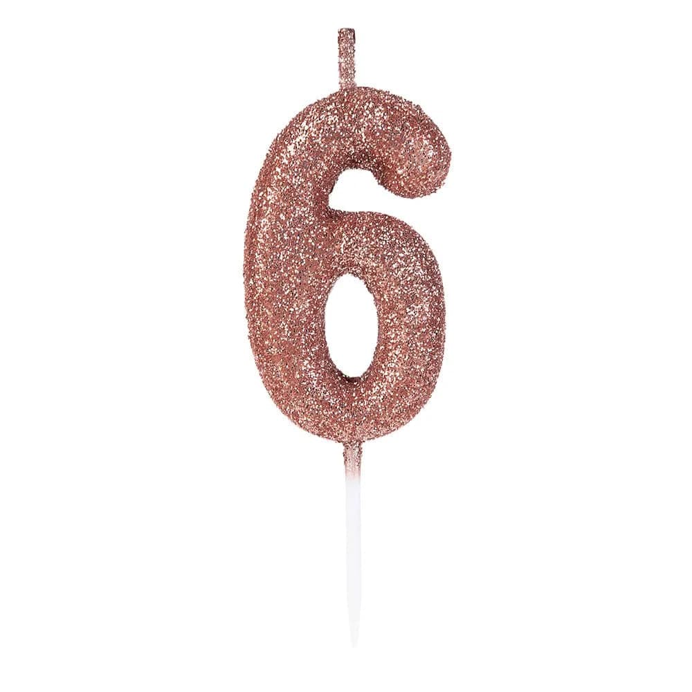 Vela Pick Glitter Número 6 Rose Gold - Silver Plastic
