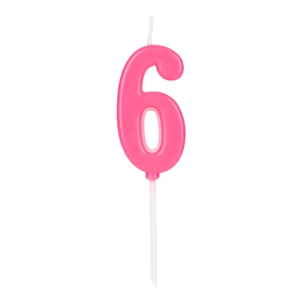 Vela Pick Número 6 Rosa - Silver Plastic