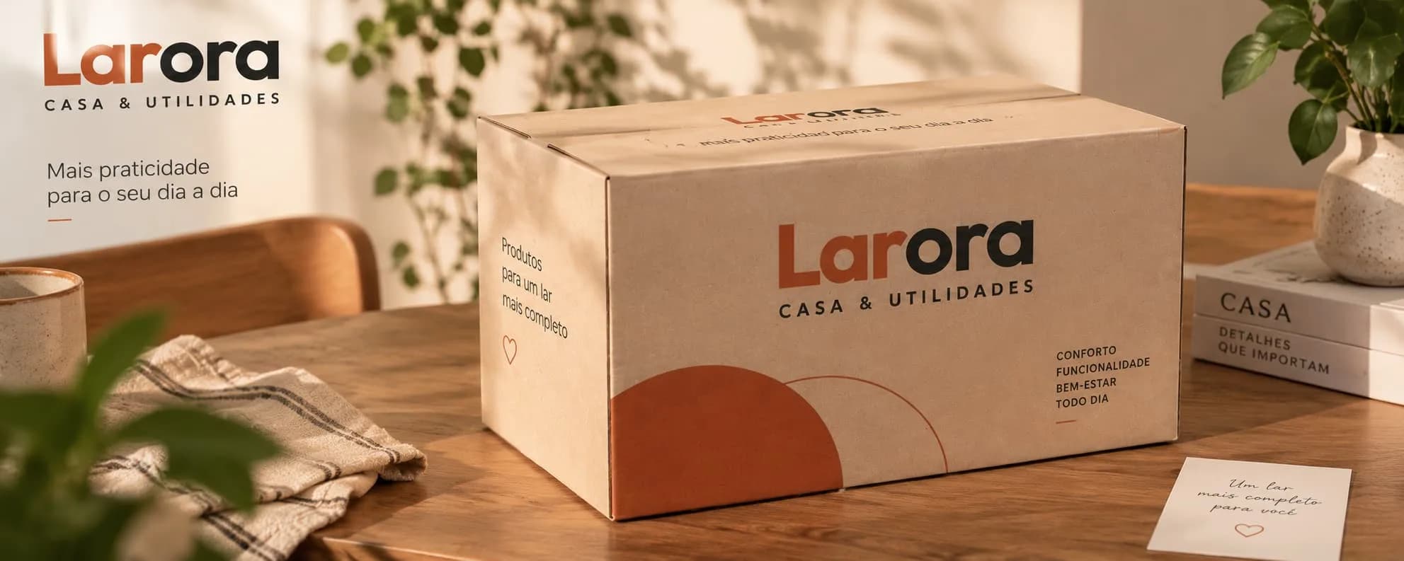 Caixa da Larora pronta para envio sobre a mesa