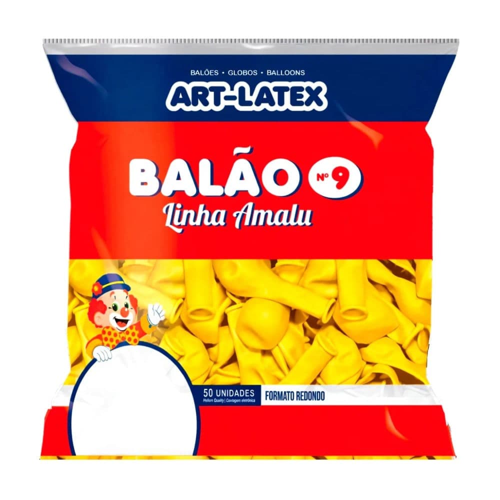 Balão Amalu Redondo 9 Liso Amarelo 50 Unidades - Art Latex