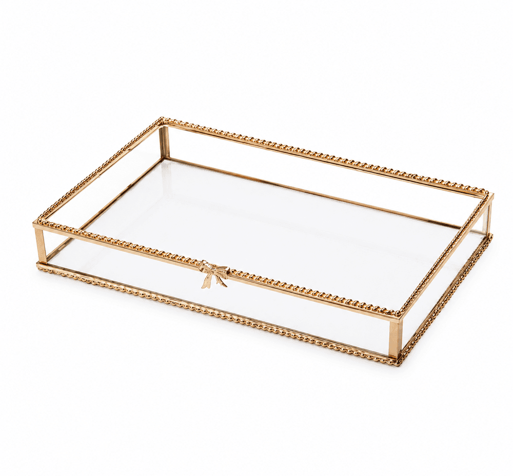 Bandeja com Espelho Mirage Dourado Laço 14cm X 24cm X 3,5cm