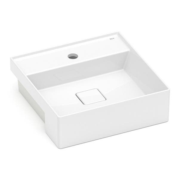 Cuba para Banheiro de Semi Encaixe Louça Quadrada Branca 40x40cm com Mesa Terra Roca