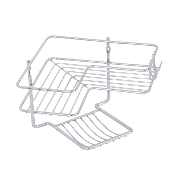 Porta Shampoo de Canto Simples com Saboneteira Parafuso Metal Prata 15x23x22cm Premium Arthi