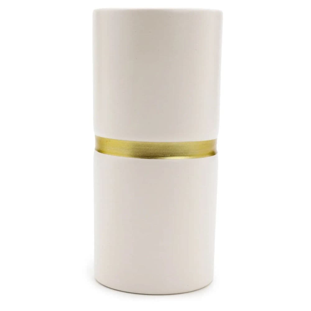 Vaso de Cerâmica Off White e Dourado 15,5x7x7cm - Hub.me